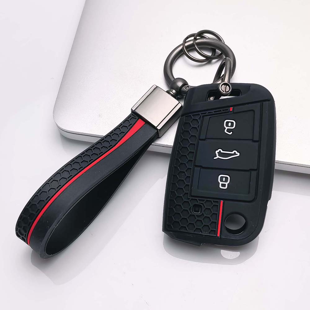 Key Fob Cover for Volkswagen Golf Tiguan Passat Octavia MK7 MK2 B8 Kodiaq with Keychain Anti-Scratch Guard Shockproof Protection Soft Grip Texture