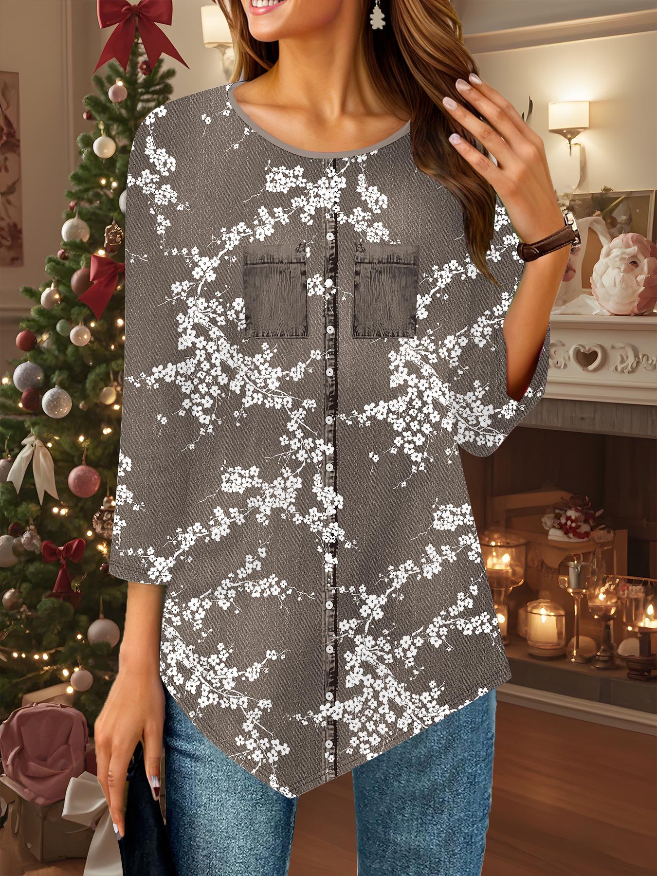 

Женская свободная футболка с круглым вырезом и рукавом три четверти, 3D цветочный узор XS серый