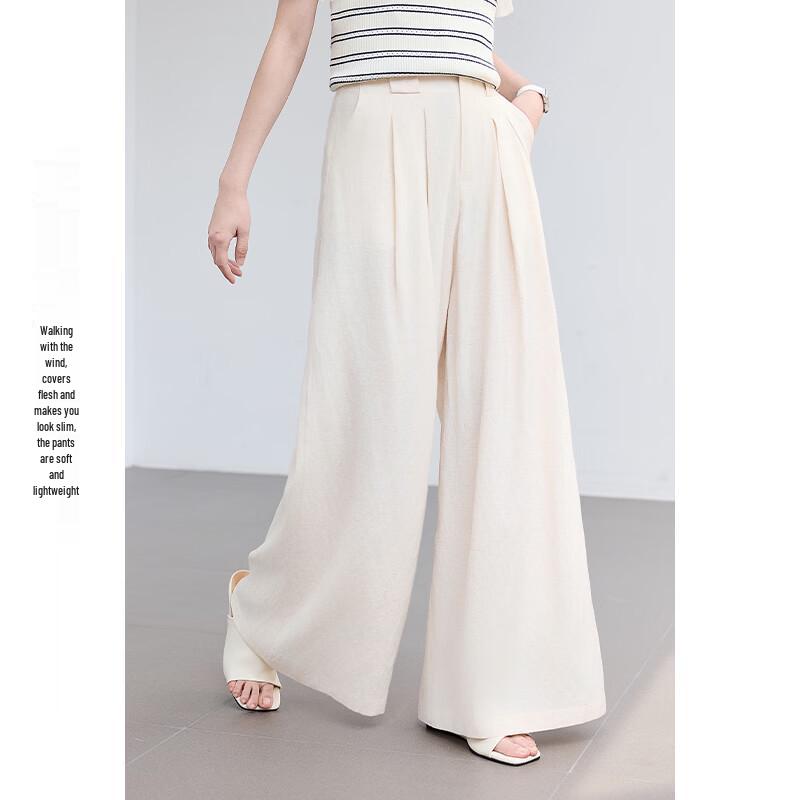 

VICTORIA&VERA Women s Summer Linen-Feel Wide-Leg Commuter Pants M
