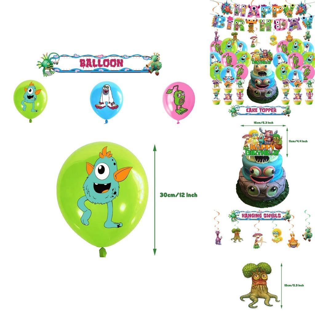 My Singing Monster Birthday Party Decorations Set Flag Balloons Cake Toppers And More