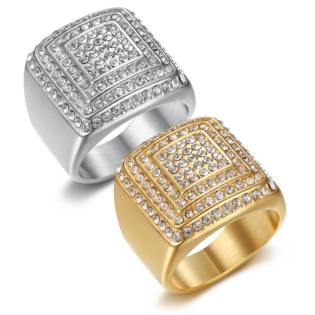 Ring New Hip-hop Ring Gold-plated Four-layer Full Diamond Luxury Men's Ring