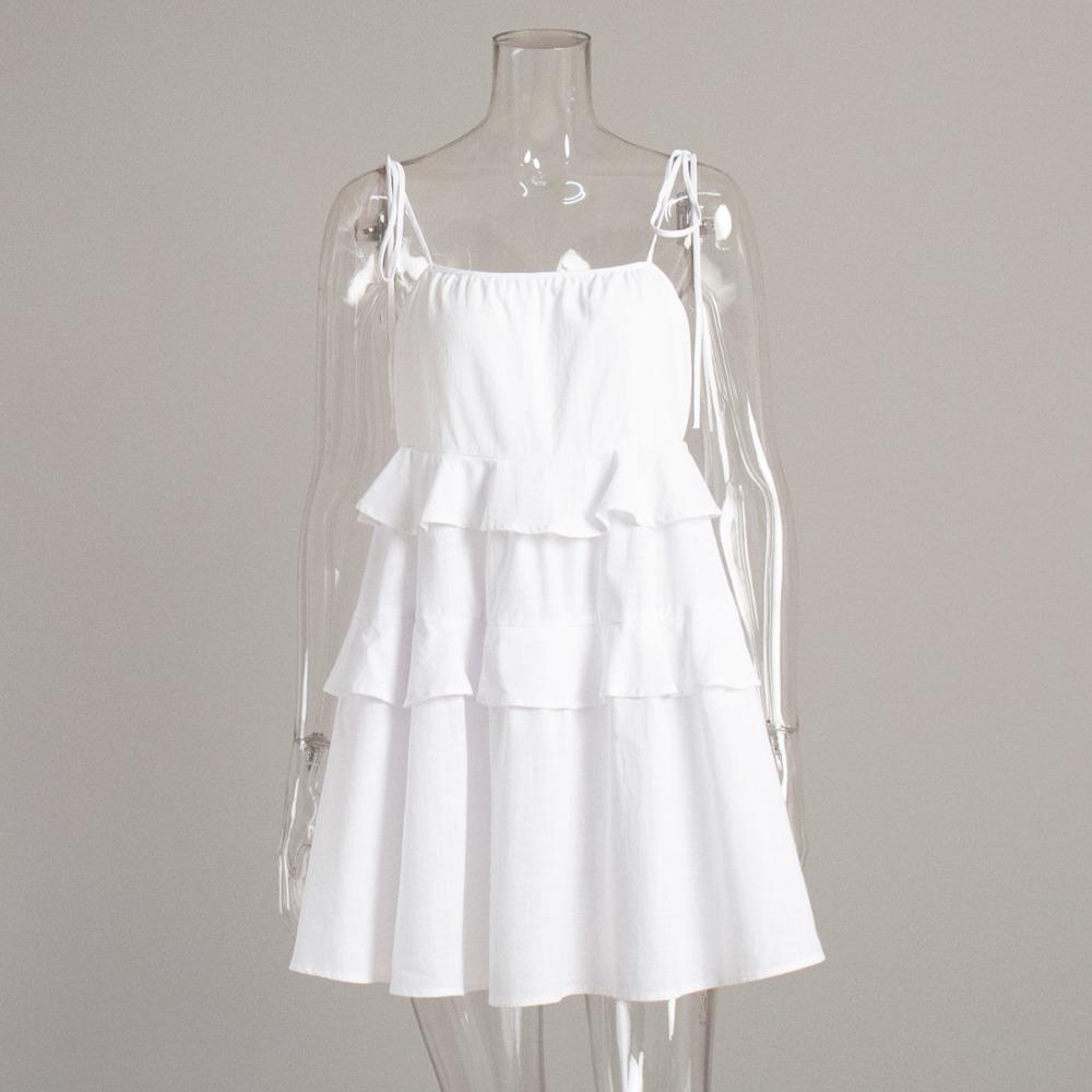 Women's Spaghetti Strap Tiered Ruffle Mini Cake Dress Loose Square Neck Cotton Sundress
