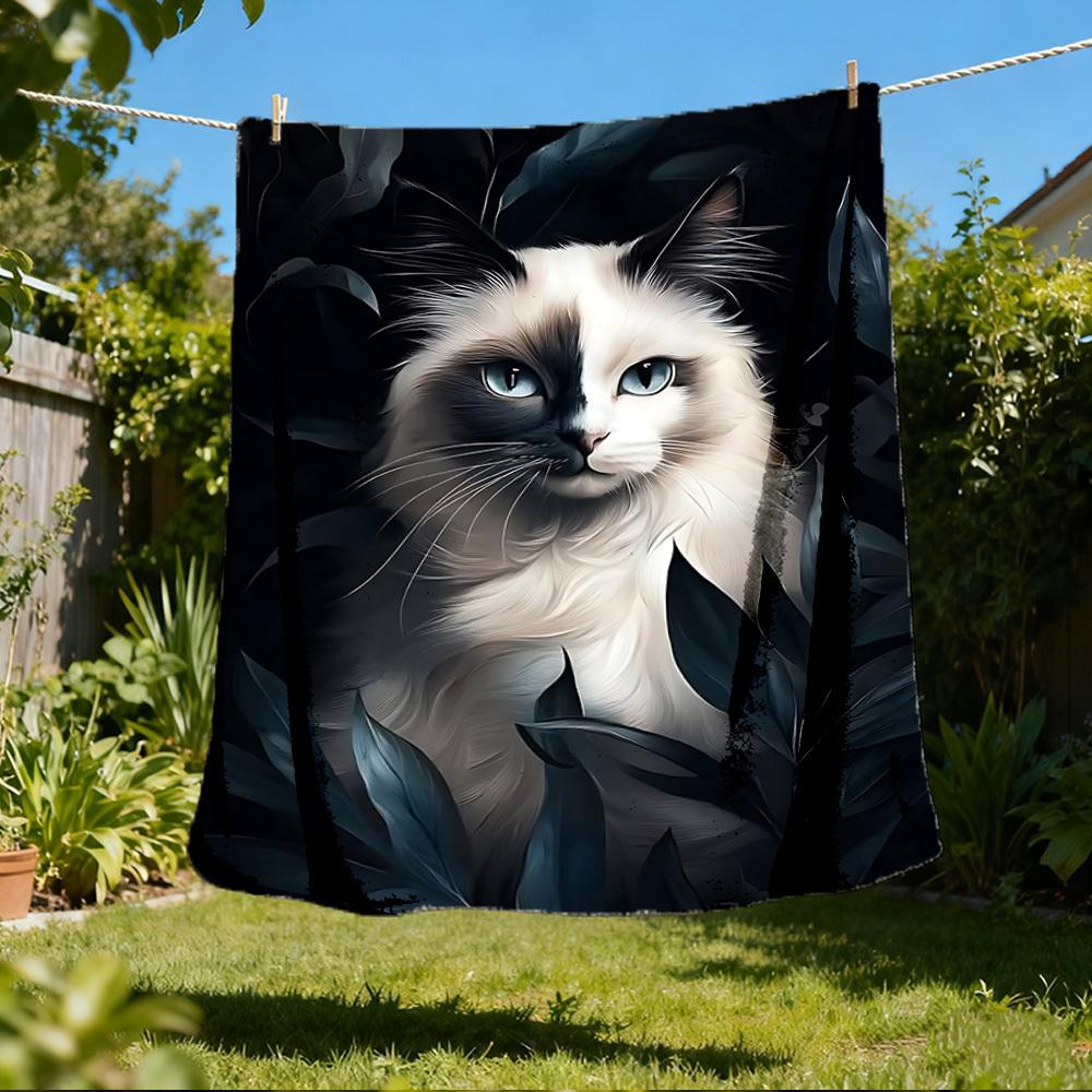 

1pc Cat Artwork Outdoor Soft Polyester Flannel Throw Blanket Versatile for All Seasons , Soft , Cozy , Warm All Season Quilted Throw , 80x120cm