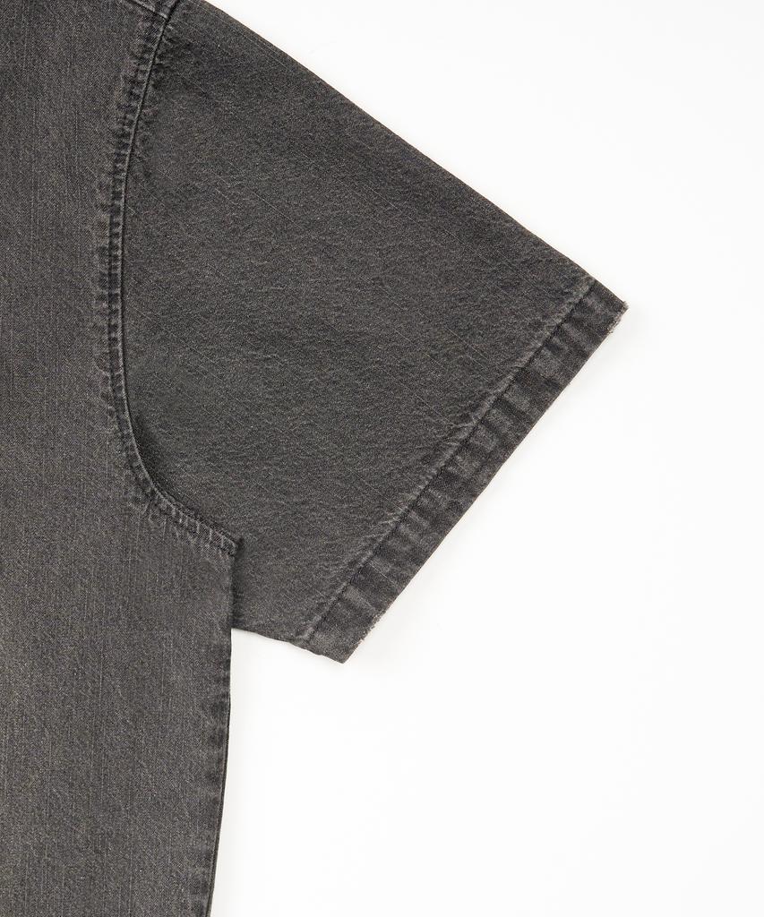 EXCONTAINER Damaged Washed Denim Half Shirt (Fade Black)