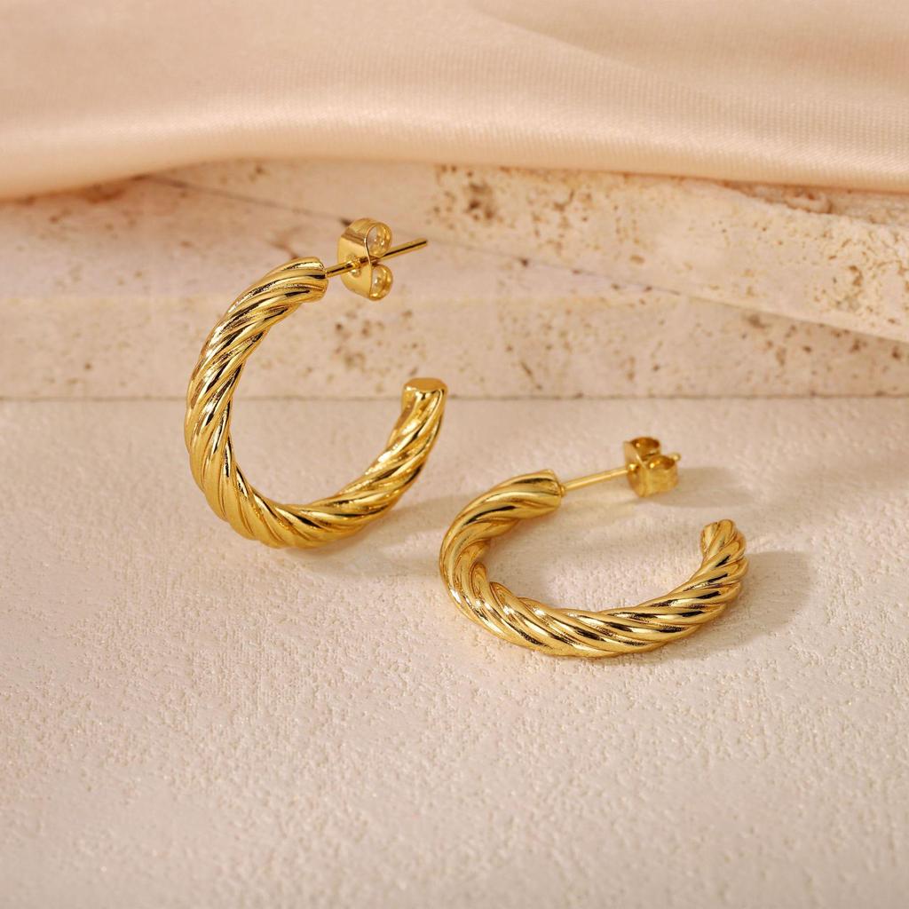 2025 Bestseller Twisted Pattern Hoop Earrings, Titanium Steel, European & American Style, Versatile Design.