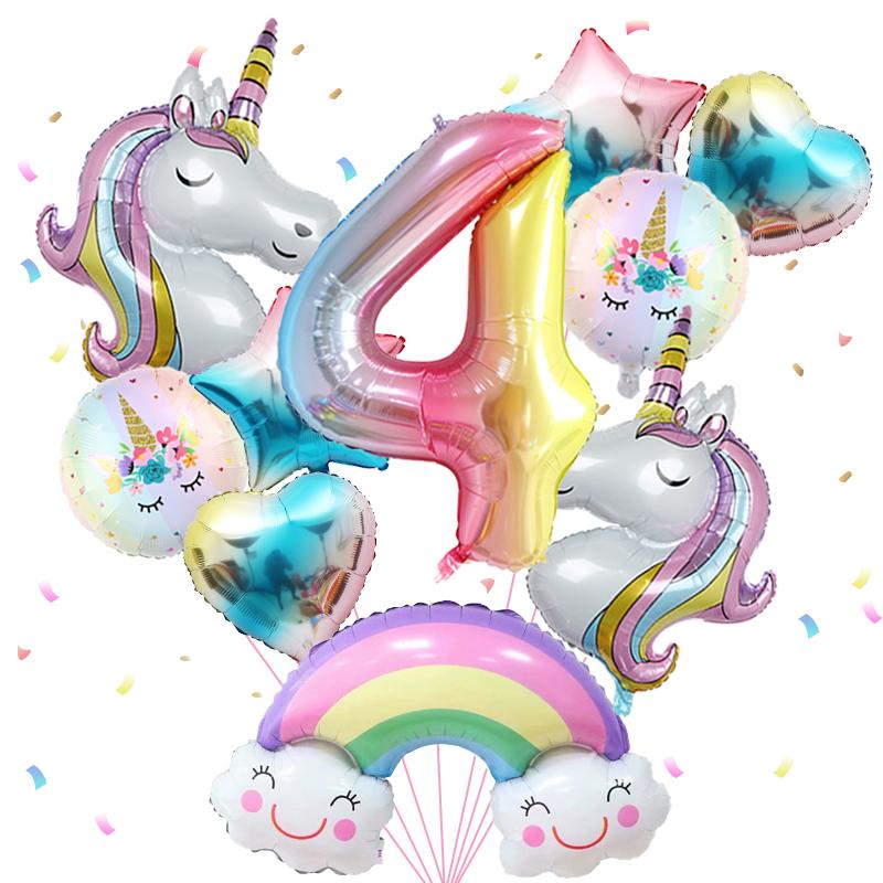 1 sada Balónky na párty Duha Jednorožec 40 palců Digitální fóliové balónky v gradientních barvách pro dětskou narozeninovou oslavu Baby Shower Dekorace