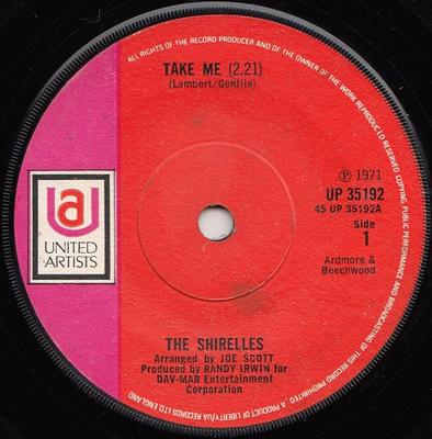 7inch Record SHIRELLES - Take Me UP35192 United Artists  1971 UK Soul/Funk Used