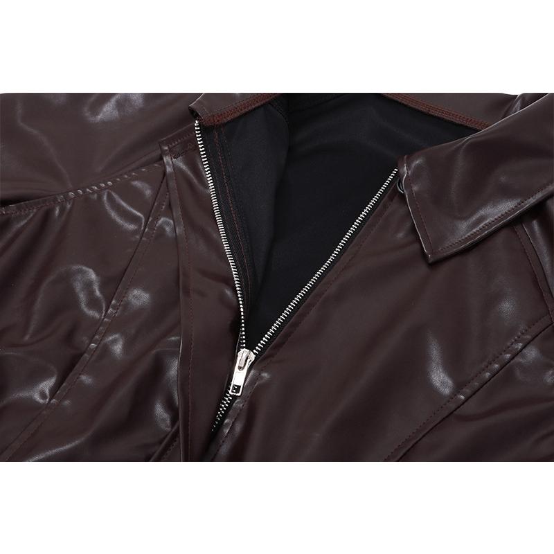 Retro Biker Style Women's PU High-Shine Jacket - 2025 Autumn Winter Trendy Versatile Faux Leather Coat, Edgy Chic Motorcycle Outerwear