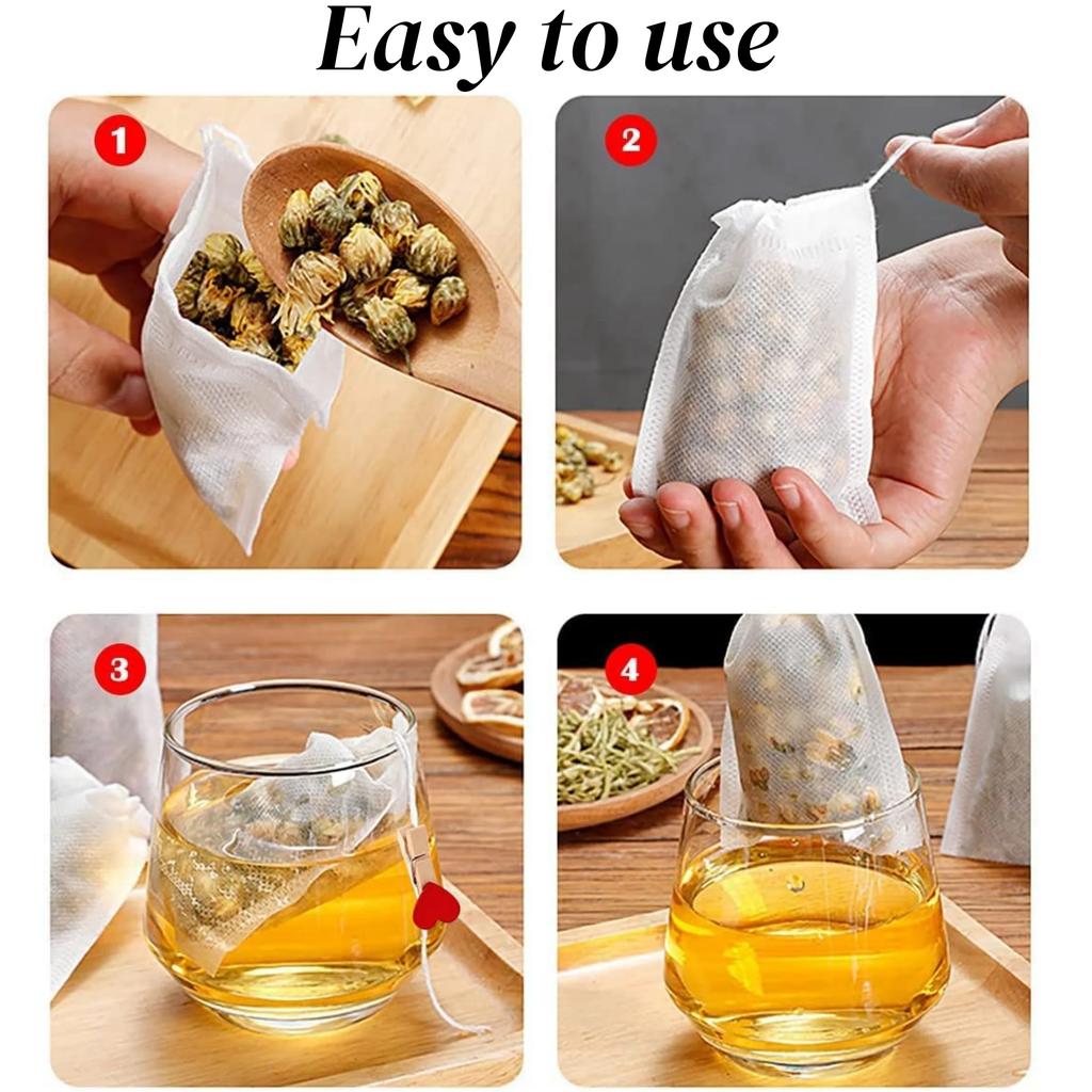 200Pcs Disposable Tea Bags Multi-size Tea Bags with String Heal Seal Food Grade Non-woven Fabric Spice Coffee Filters Teabag