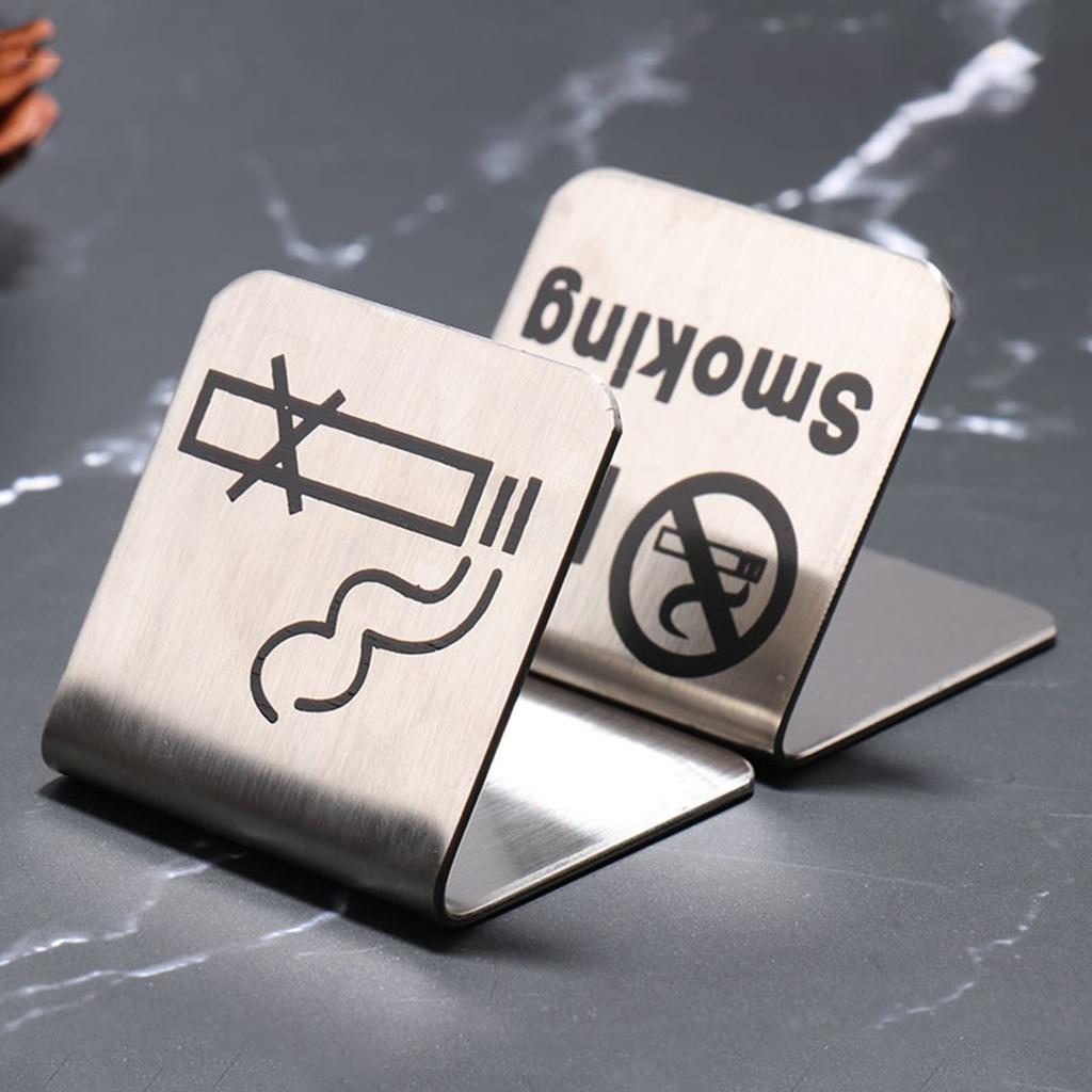 Stainless Steel Tabletop No Smoking Tent Sign Double Sided Display Stand for Restaurant Workplace
