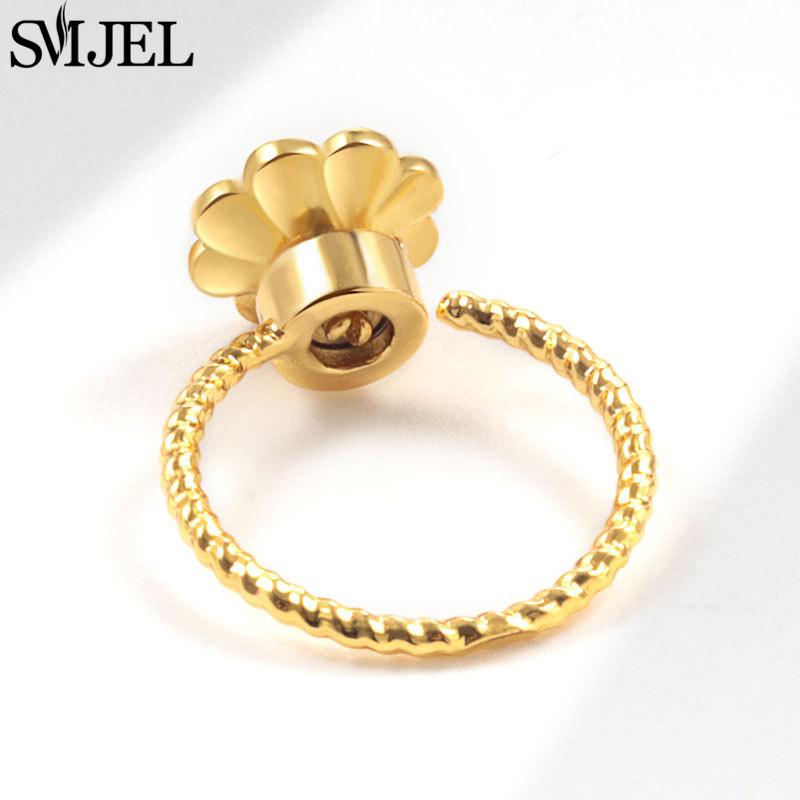 SMJEL Luxury Crystal Anxiety Relief Spinning Fidget Rings for Women Cute Sakura Daisy Rose Flower Rotating Ring Anti Stress Gift