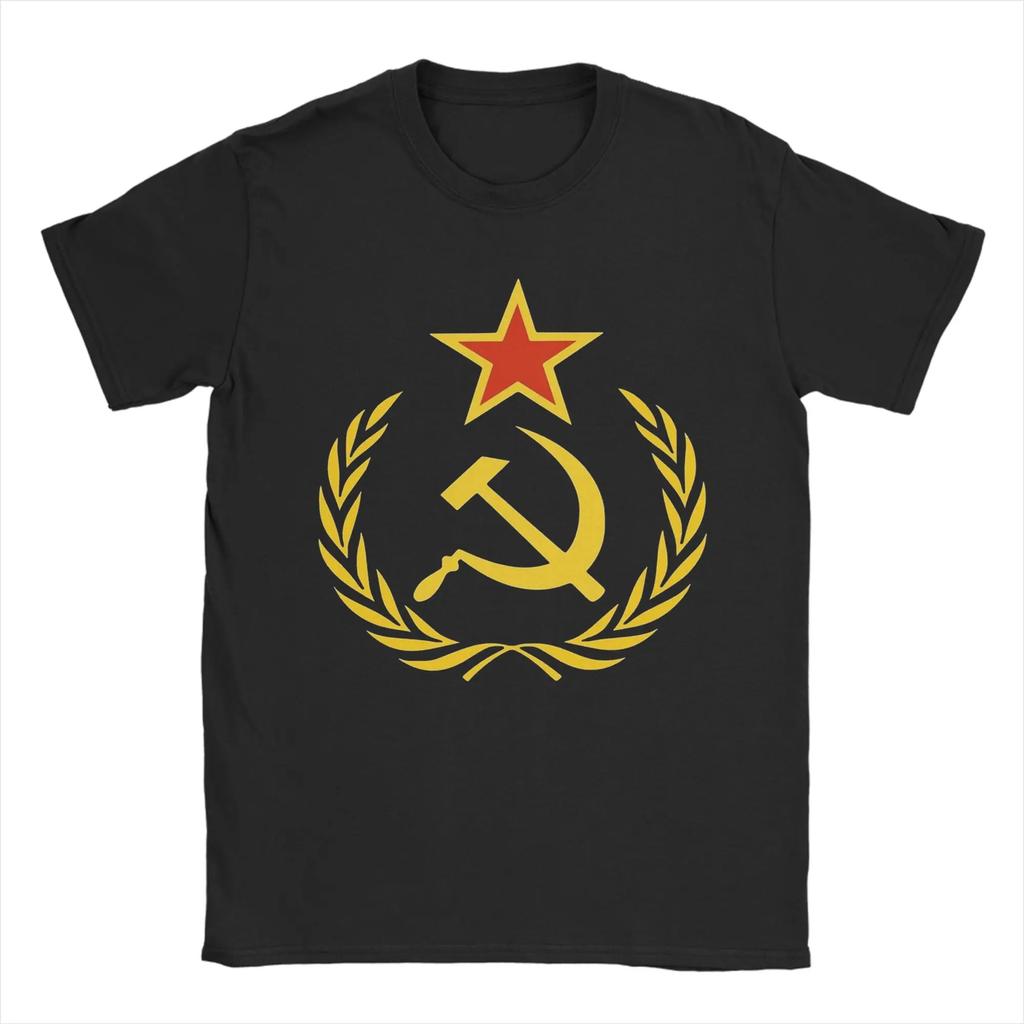 CCCP Soviet Hammer and Sickle Star Marxist T-Shirts for Men Round Collar Pure Cotton T Shirts  Short Sleeve Tees Summer Tops