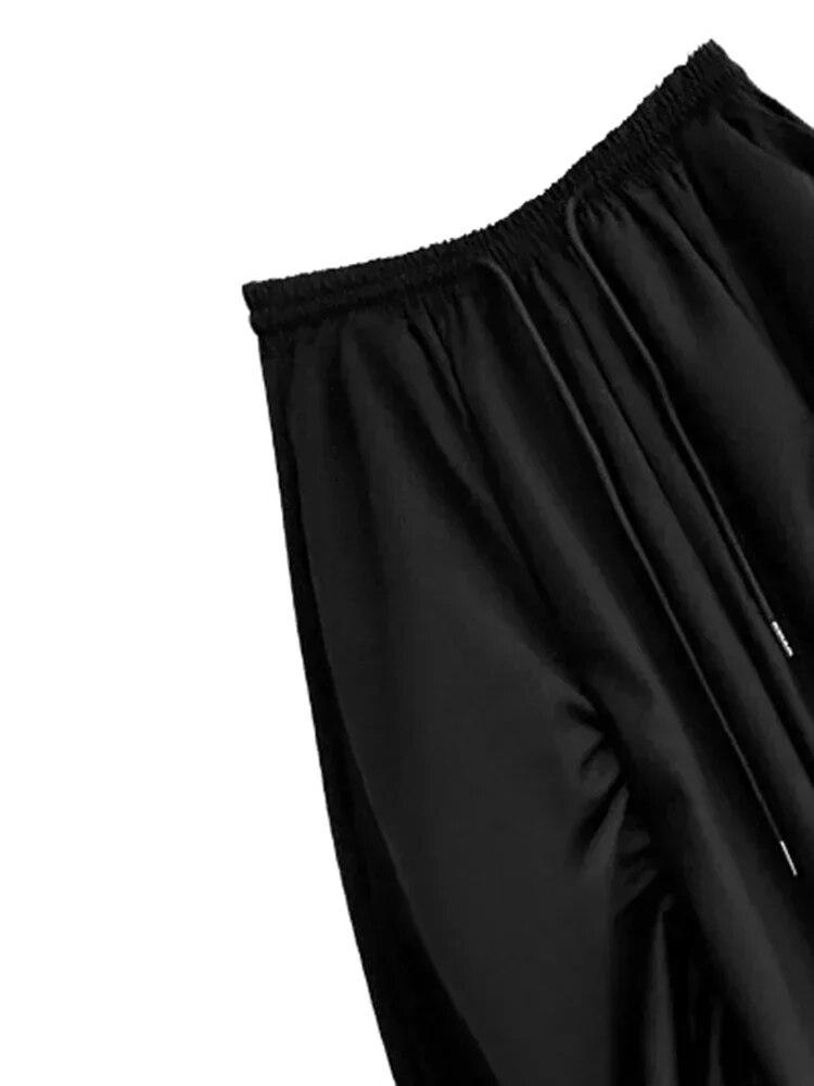 Xitao Folds Wide Leg Pants Black Personality Nepravidelné dámské kalhoty DMJ3090