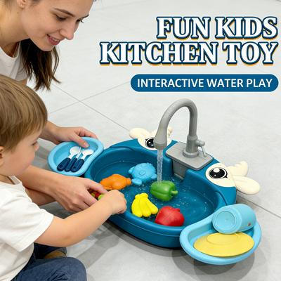 Children Play Kitchen Set with Simulated Dishwasher Sink Hand Basin Electric Circulating Water Toy for Boys Girls Kids Role Play
