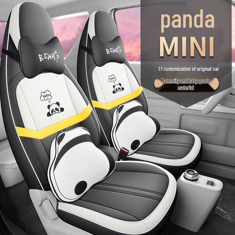 Panda Cartoon Leather Seat Covers for MINI - Full Wrap, All-Season, Cute Design