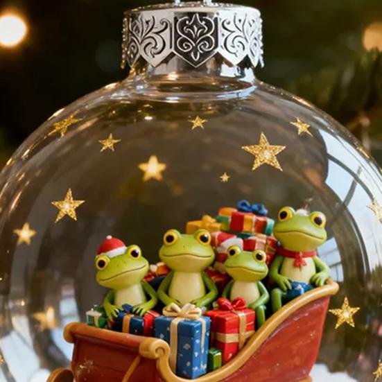Frog Christmas Ornament Clear Plastic Xmas Hanging Ball with 3D Frog Ornament Holiday Keepsake
