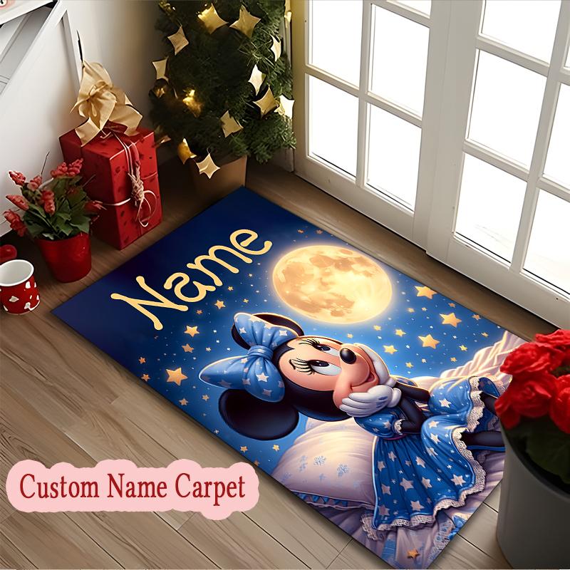 [Minnie Mouse Hearts Moon Printed Carpet] Non-slip Home Office Rug, Personalized Customize Name Area Carpet