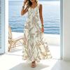 U-Neck Sleeveless Maxi Dress Lightweight Flowy,Fresh Flattering for Beach Vacation Daily Wear,Versatile City Casual Style