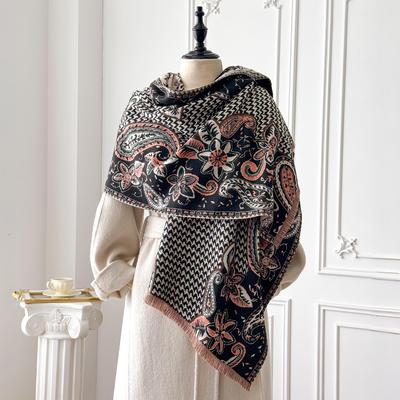 Women'S Fashionable And Luxurious Imitation Cashmere Scarf Winter Ready Thick Warm Blanket Scarf With Cashew Flower Details