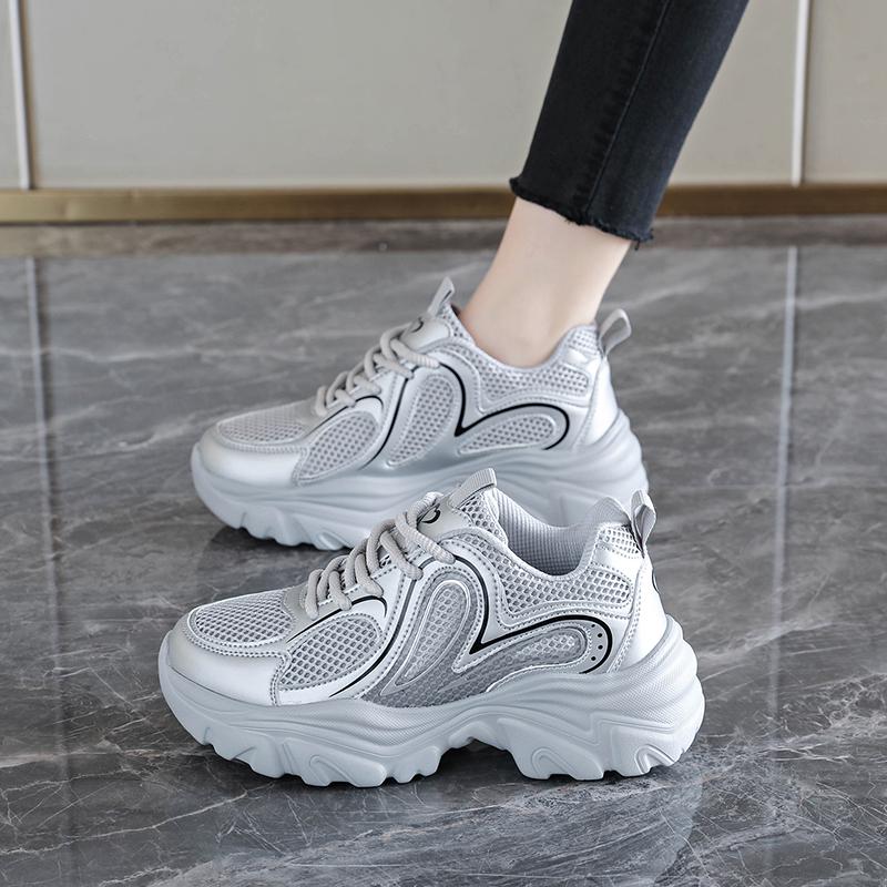 TUINANLE Black Women Platform Sneakers Breathable Lace Up Chunky Casual Comfort Walking Shoes