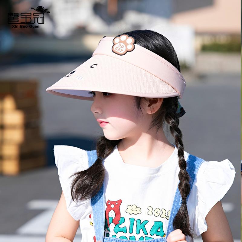 1093 Children's Hats Cartoon Cute Cat Big Eaves Empty Top Sun Protection Hat Summer Outdoor Boy and Girl Sun Hat