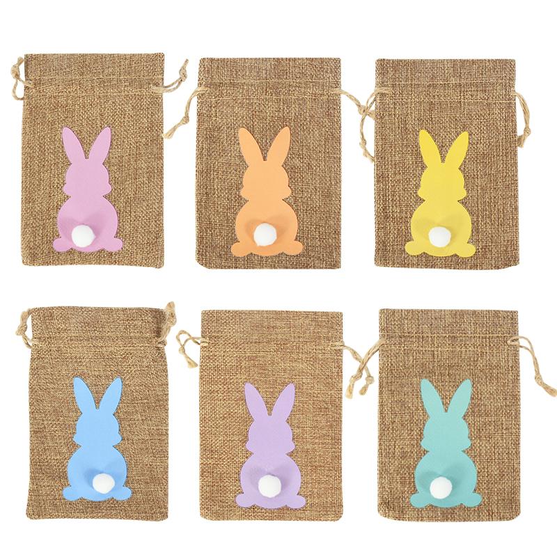 24/6 Stück Oster-Leinen-Süßigkeiten-Geschenktüte Niedlicher Hase Keks-Snack-Verpackung Leckerli-Beutel Kinder Frohe Ostern Party-Dekoration Zubehör