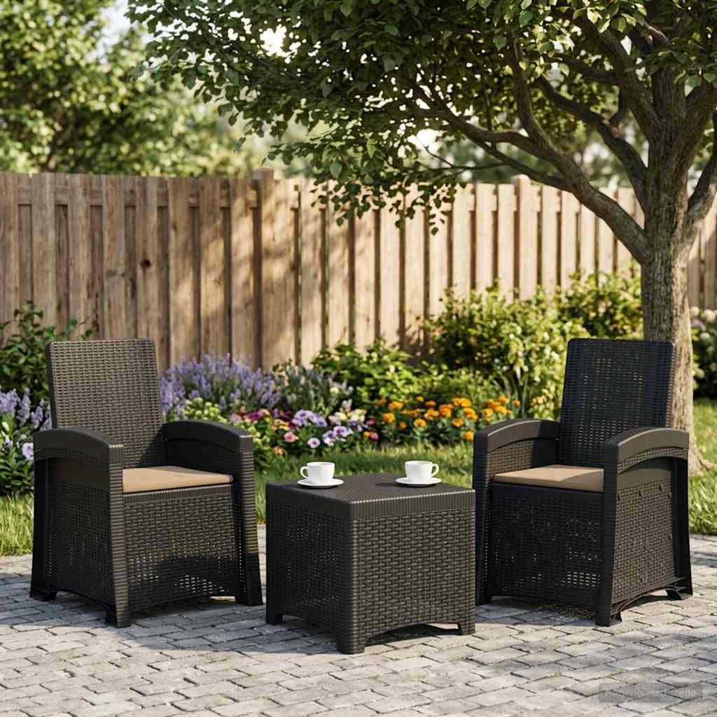 Garden Lounge Chair Rattan Look 2 Pcs Anthracite and Taupe PP