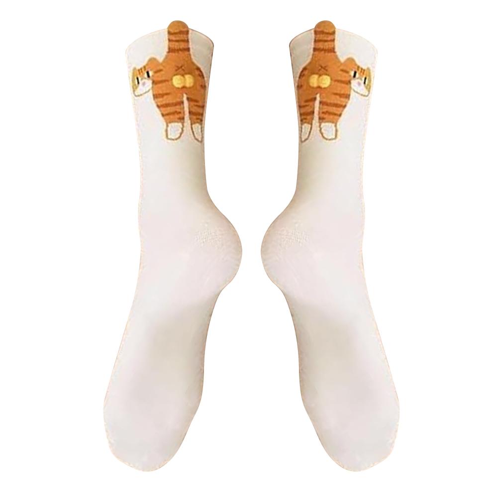 2Pcs Cute Cat Socks with Balls Soft Cotton Socks Breathable Cat Middle Tube Socks Novelty Gifts for Cat Lovers