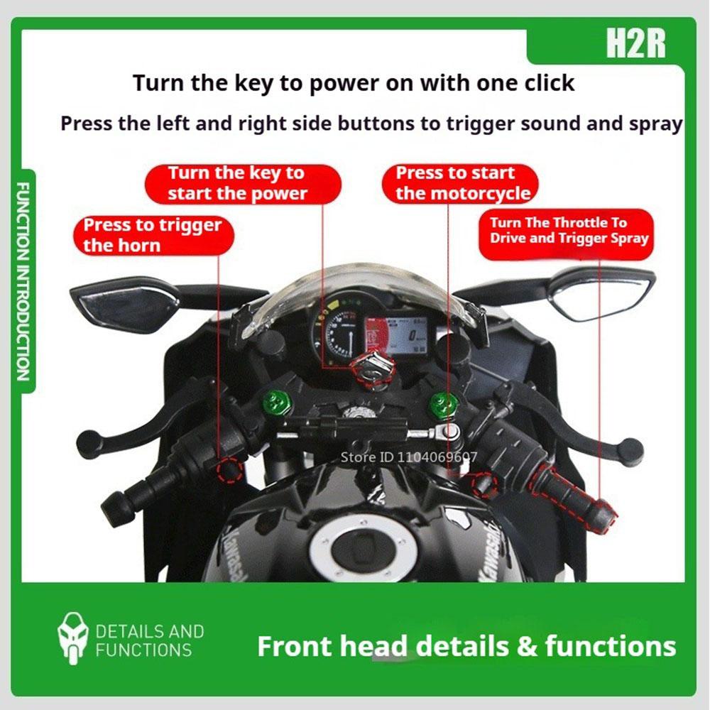 1:9 Kawasaki Ninja H2R Motorcycles Model Alloy Car Toys Can Spray Miniature Motorcycle Wheel Shock Absorption Vehicle Home Decor