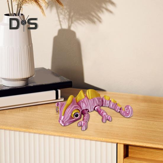 3D Printed Chameleon Figurine Movable Eyes Mini Lizard Figure Articulated Animal Model Toy Home Office Bookshelf Desktop Decoration Ornament