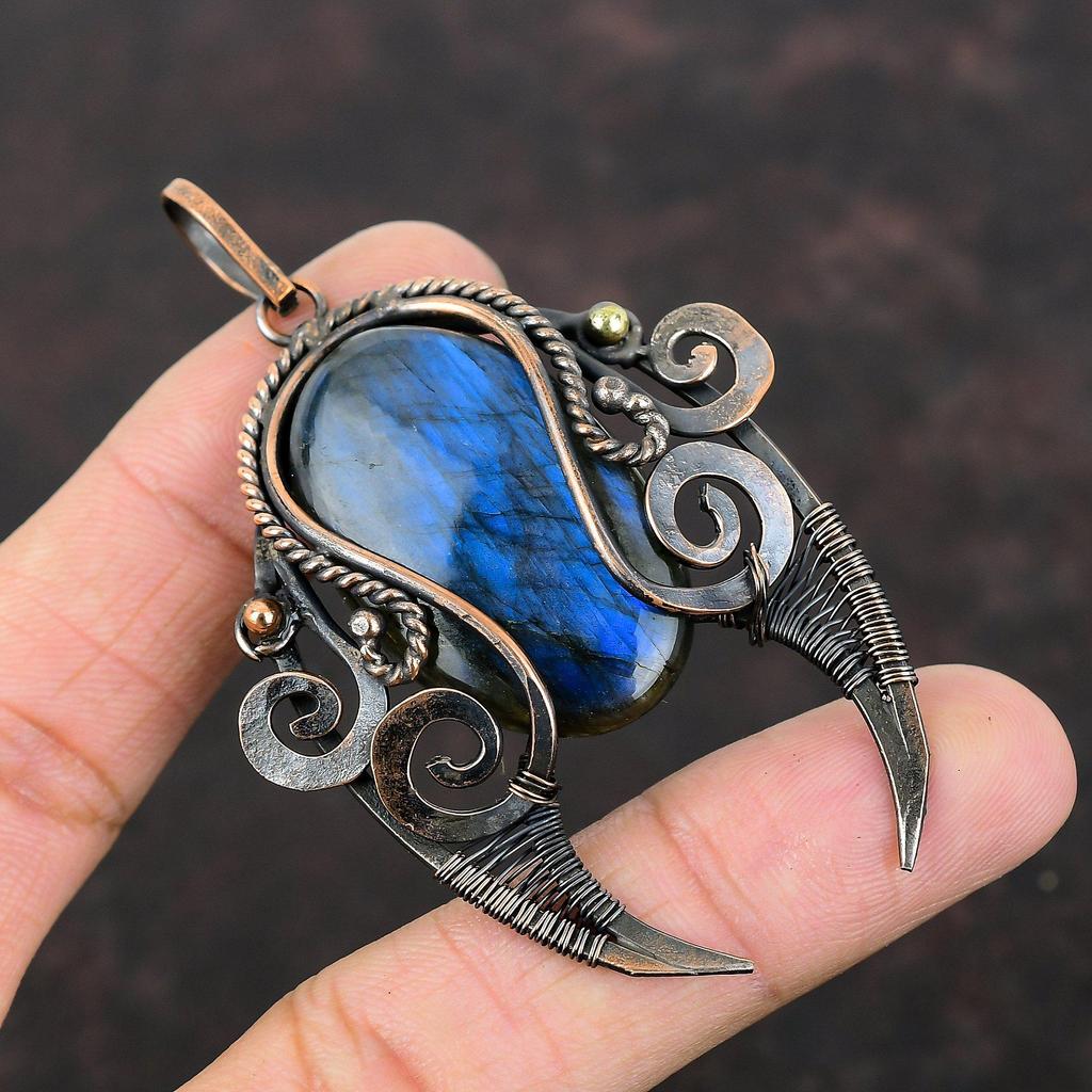 Labradorite Pendant Copper Wire Wrapped Pendant Copper Jewelry Handmade Pendants Gemstone Pendant Wire Wrapping Jewelry Women's Special Gift