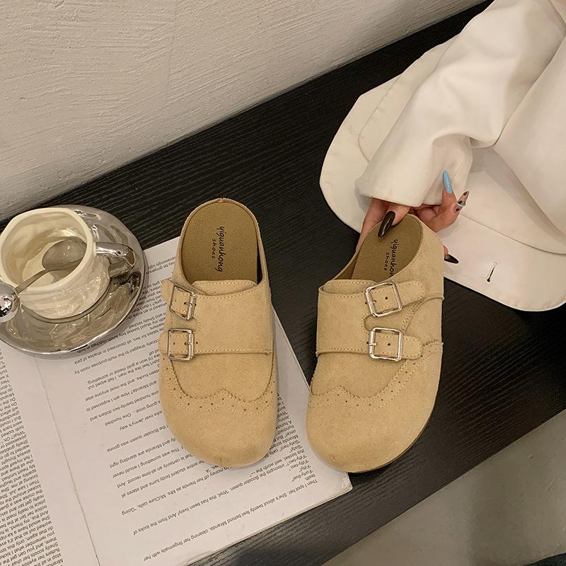 Retro Soft-soled Casual Thick-soled Half-heeled Women s New Round-toe Slip-on Shoes 35 бежевый