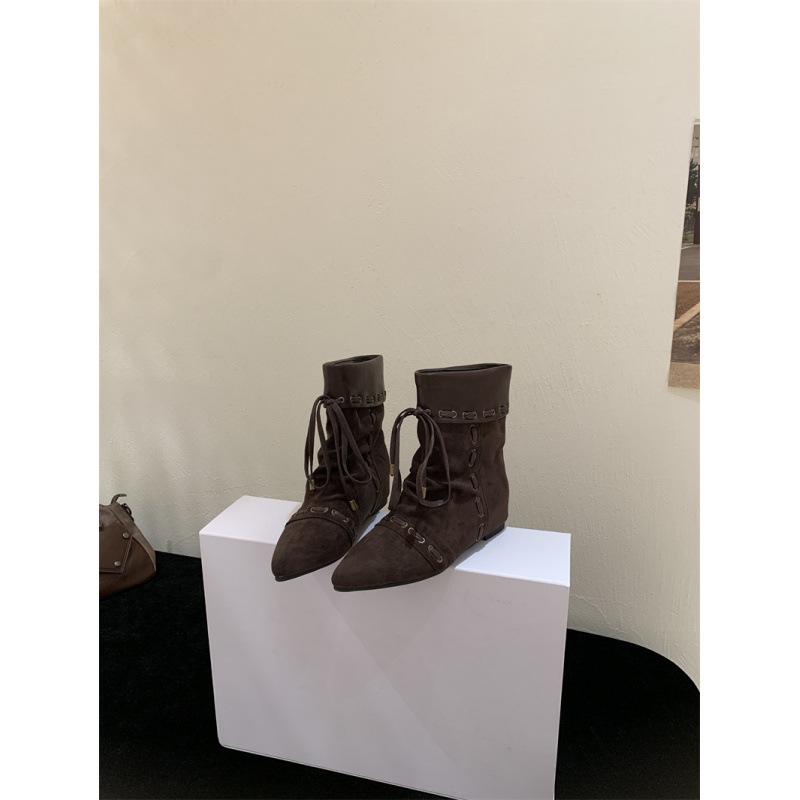 

4cm inner height increase khaki pointed short boots women s shoes autumn and winter 2025 new versatile pile women s boots 39