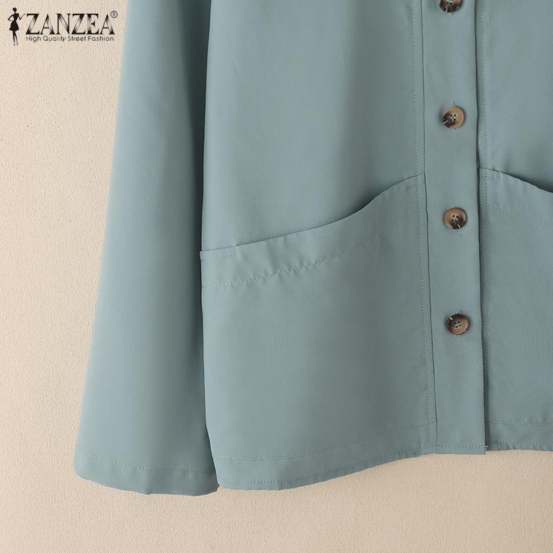 ZANZEA Women Casual Turn Down Collar Loose Long Sleeve Blouse