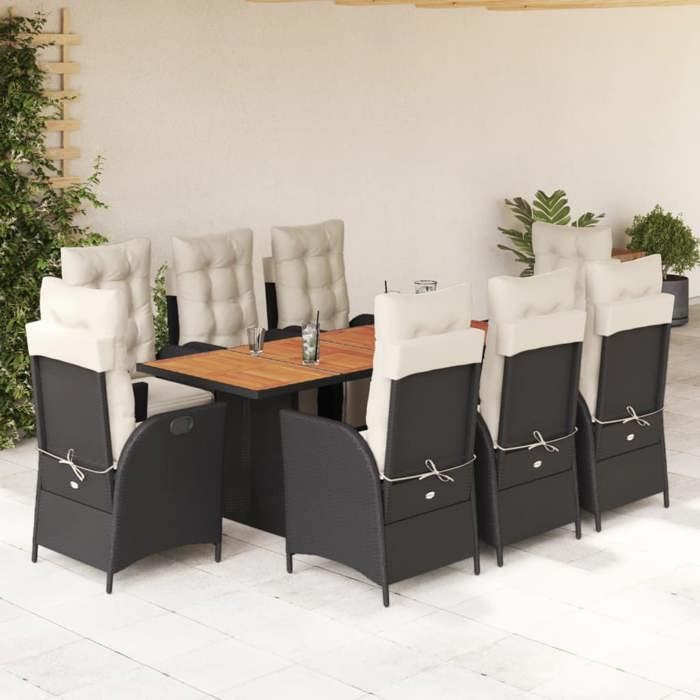 VidaXL Ensemble à Manger de Jardin avec Coussins 9 pcs, Table et Chaises avec Dossier Réglable, Meubles d'Extérieur, 3213367