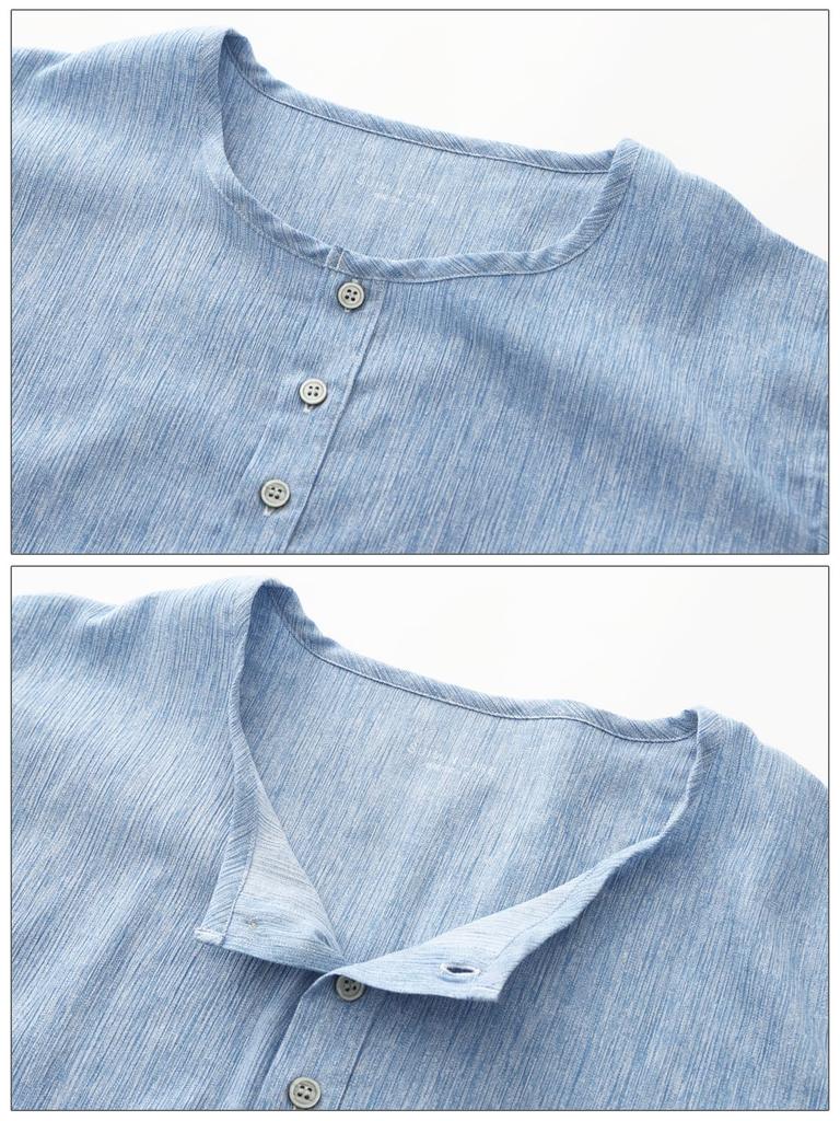 Kaituck Family Suimin Care Takashima Chijimi Solid Blue and LL Sax Men's Japanese-Made Pajamas, Fabric, 100% Cotton, Half-Open, Color, Navy, Spring,