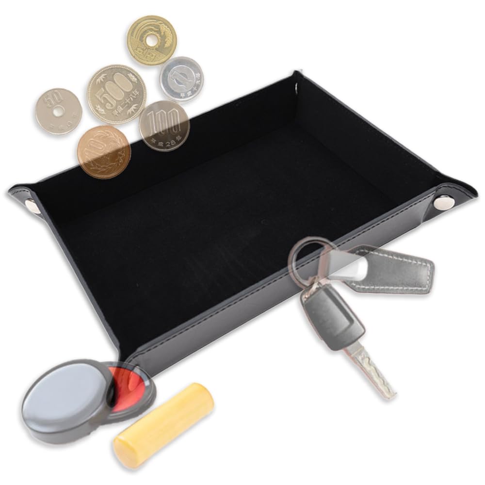 Nicheez Leather Tray, Velour Trinket Tray for Valuables, Jewelry, and Accessories, Rectangular, Foldable, Genuine Leather Look (Black)