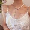 Elegant Rhinestone Pearl Necklace Love Heart Pendant Choker for Women Pink Crystal Party Wearing Accessories Jewelry Gifts