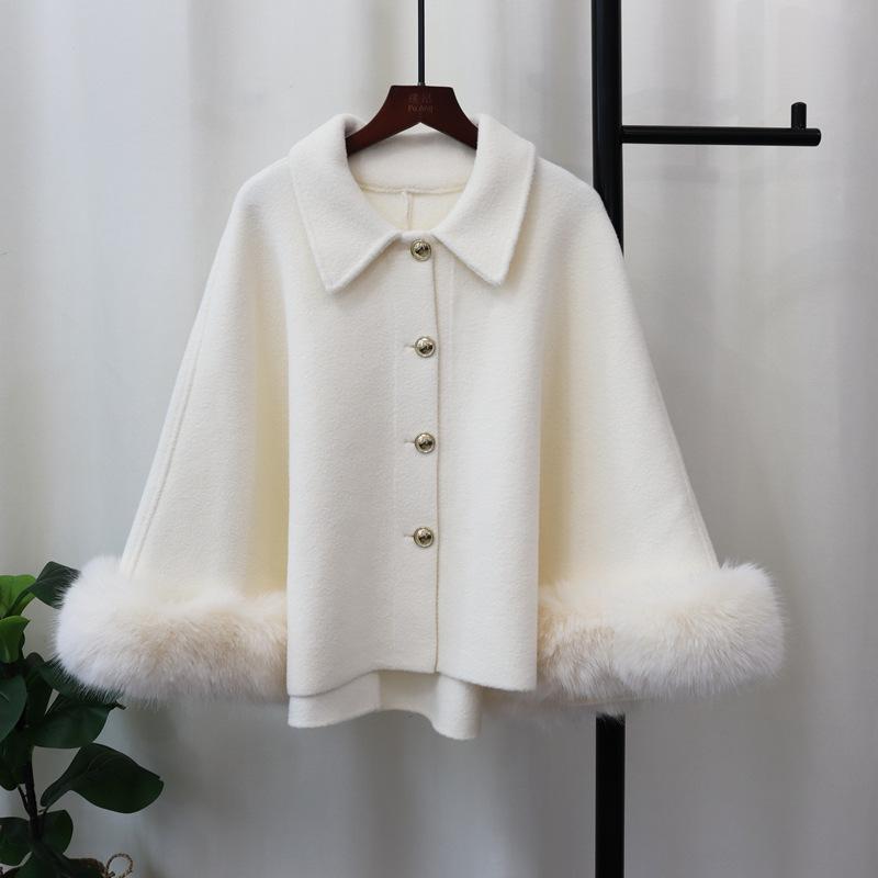 Autumn and Winter New Knitted Double-sided Woolen Cloak Light Luxury Fluff High-end Temperament Coat Shawl Women