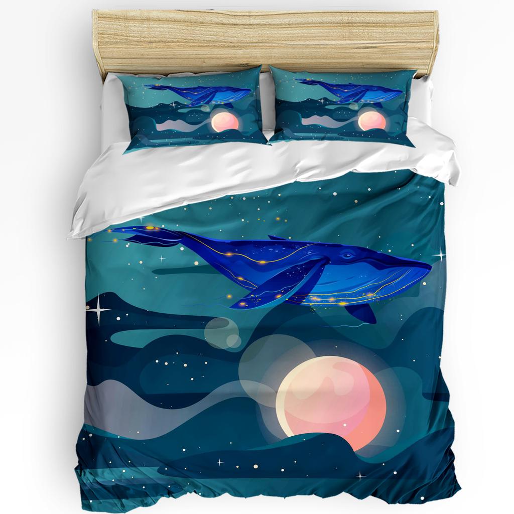 Cartoon Whale Fish Cloud Sky Watercolor Duvet Cover With Pillow Case Custom 3pcs Bedding Set Quilt Cover Double Bed Home Textile