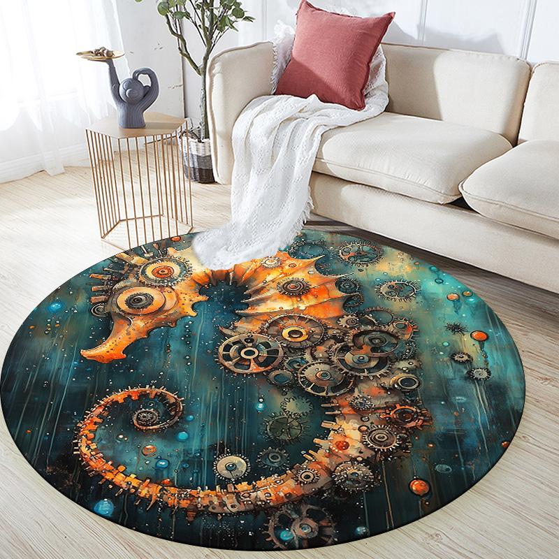 Seahorse,Round Area Rug,Carpet Rug for Living Room Bedroom Sofa Playroom Decor,Non-slip Floor Mat