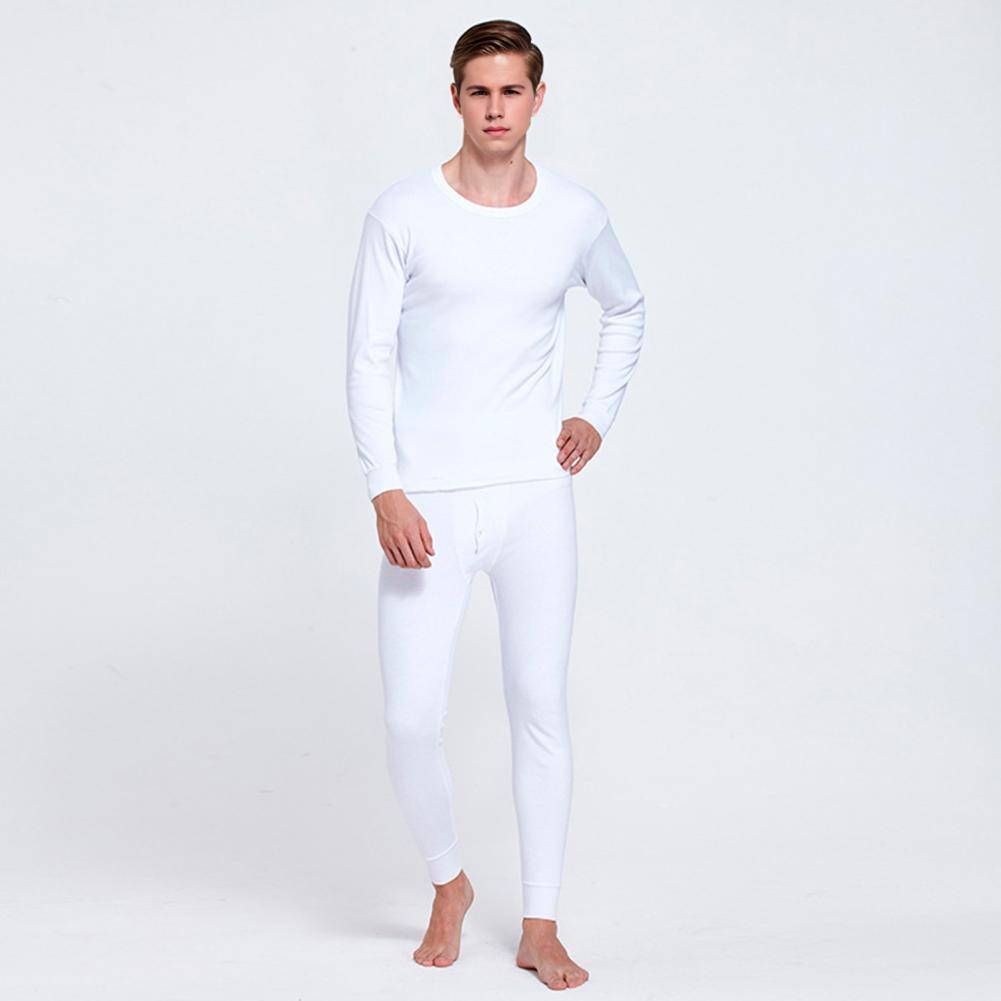 Mens Warm Lounge Kit O-Neck Long Sleeve Tops Elastic Waist Long Pants Monochromatic Thin Pajamas 2Pcs Kit