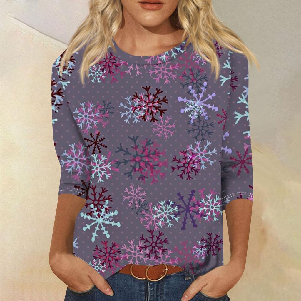 Edición Limitada de Navidad Camiseta de Mujer 3D Roja con Estampado de Árbol de Navidad Cuello Redondo Manga Larga Moda Casual Top de Manga Larga