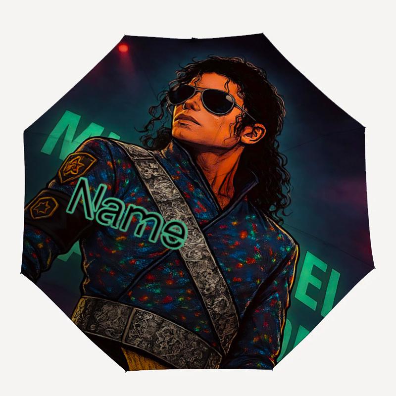 

1pc Michael Jackson Custom Name Automatic Folding Umbrella - Compact 8-Rib Design, Durable Plastic & Iron, Daily Use 016