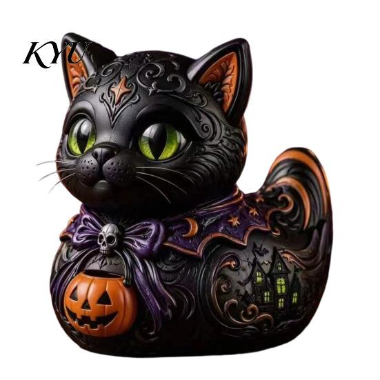 Unique Resin Animal Statue Gift Midnight Witches Cat Duck Figurine, Dark Fantasy Theme Decorative Figurine Statue, Gothic Cat-Duck Ornament,