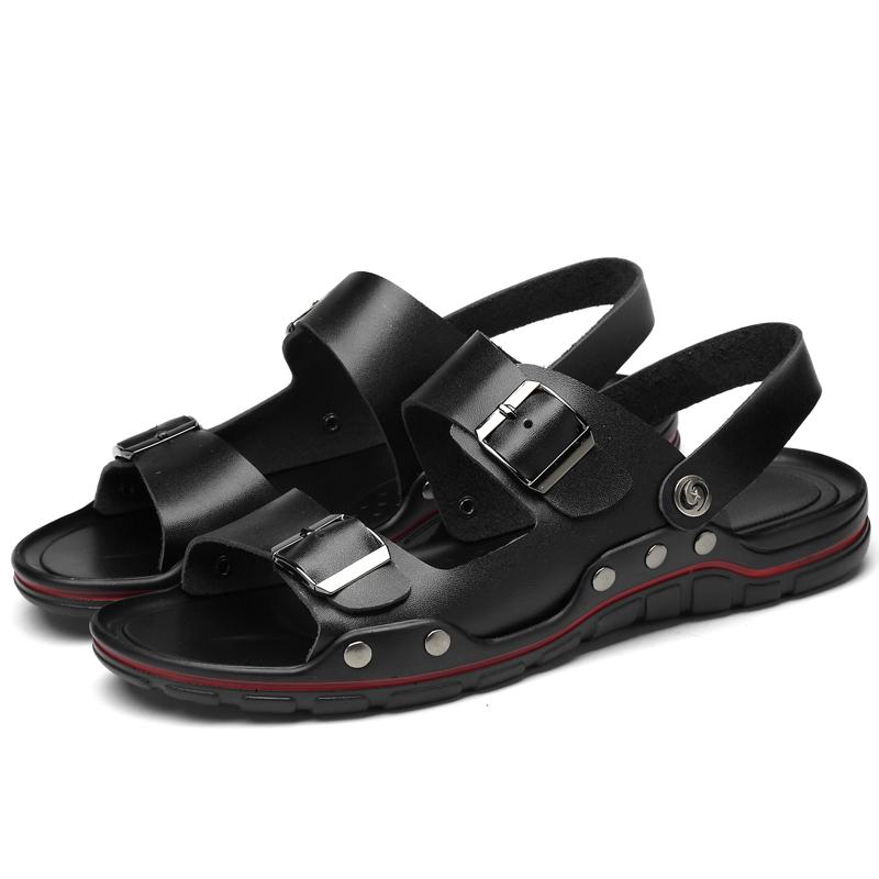 

Internet Celebrity Men Sandals Black Light Two-layer Leather Outdoor Comfortable Beach Shoes Business Casual Men Sandals 39