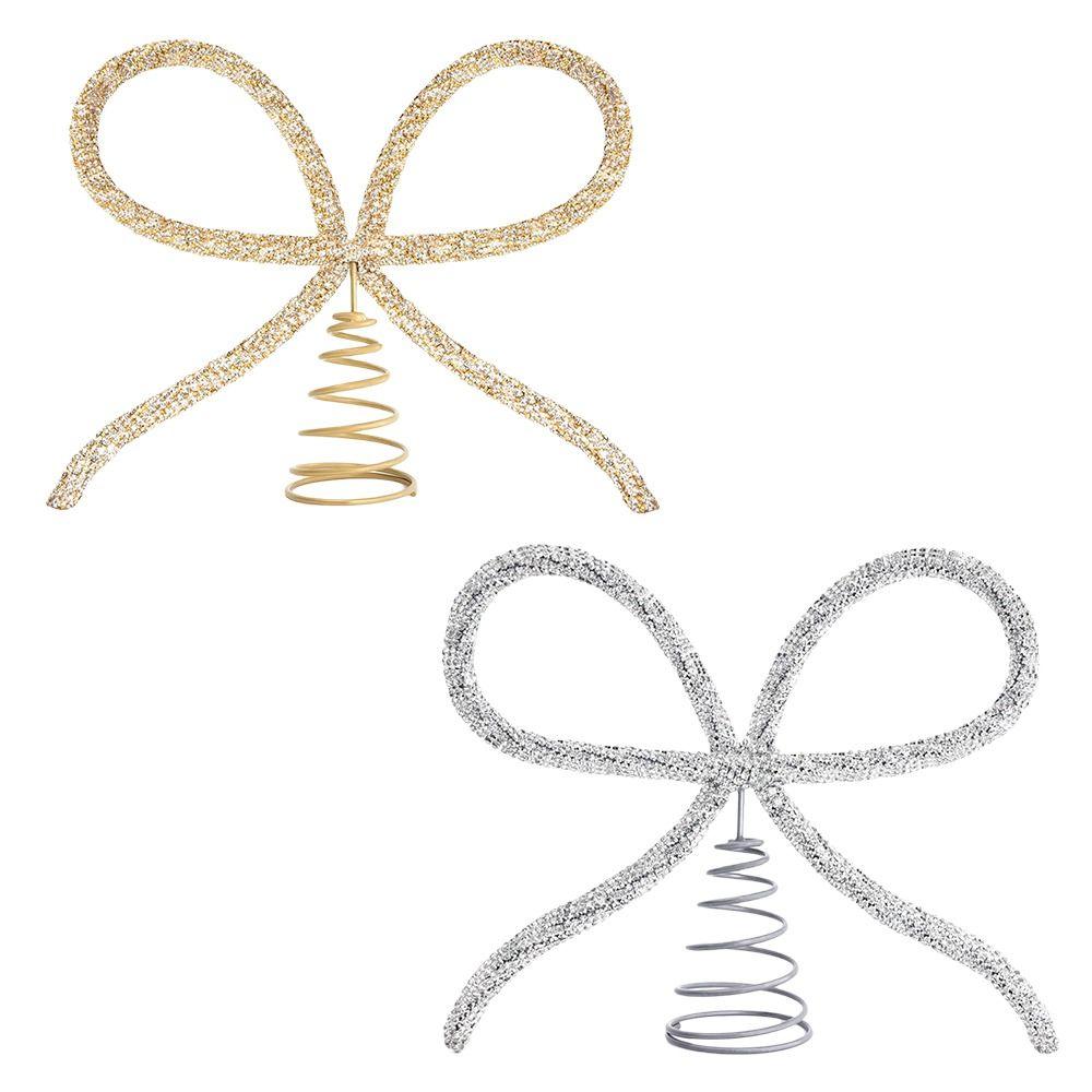Rhinestone Bow Christmas Tree Topper Metal Extra Large Xmas Tree Ornament Gold/Silver Decorative Props Christmas Decoration