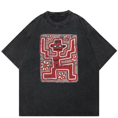 Streetwear Wild Wild World Grafik Unisex T-Shirt Baumwolle Gewaschen Schwarz T-Shirt Unisex Oberteile T-Shirts