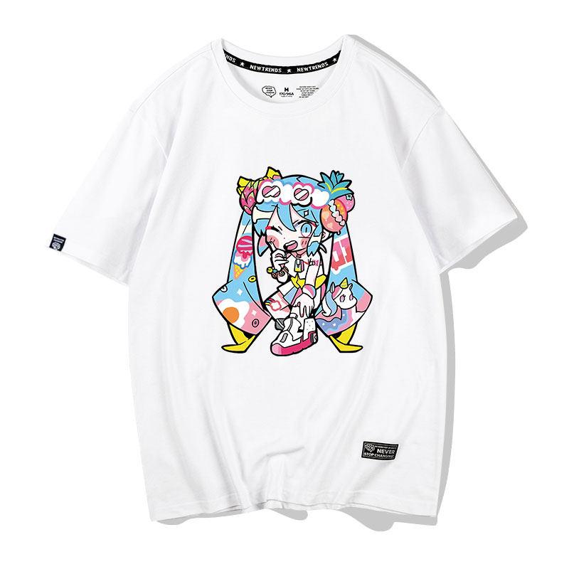 Japanese Anime Anime Cong Niang Hatsune Miku Printed Unisexs and Unisexs Tshirts Hong Kong Style Loose Co Branded Tshirts
