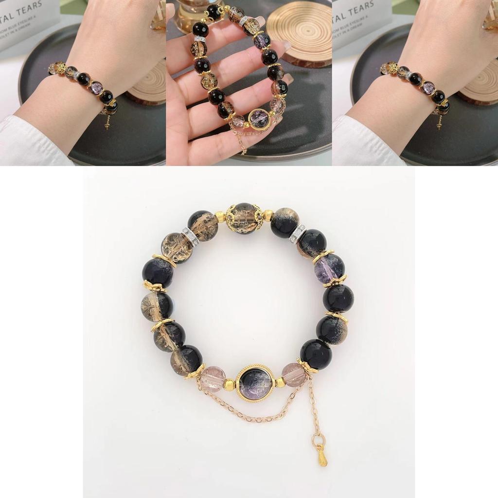 Elegant Purple Beaded Bracelet For Women With Geometric Shape And Tassel